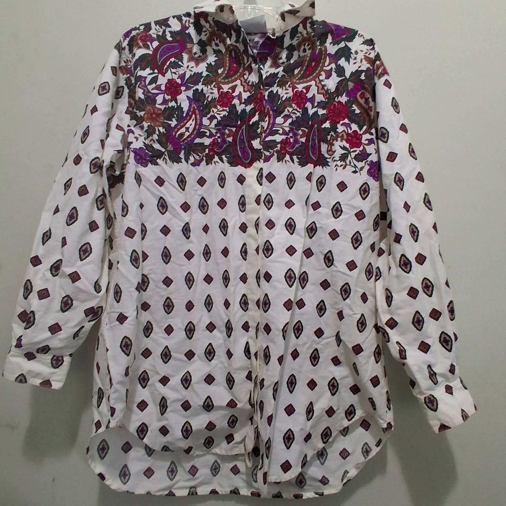 Bill Blass Vintage Mixed Paisley Floral Geometric Cotton Button Down Shirt M